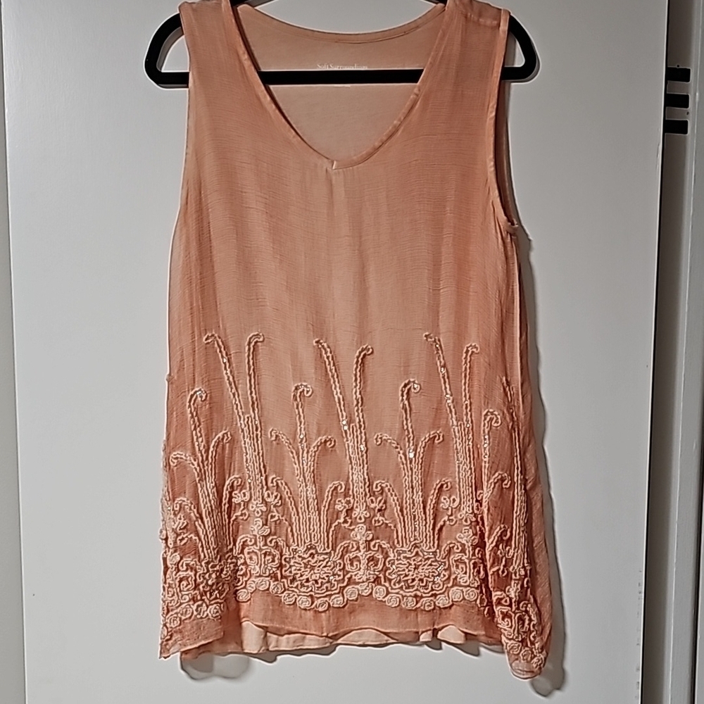 Peach Embroidered Sleeveless Top